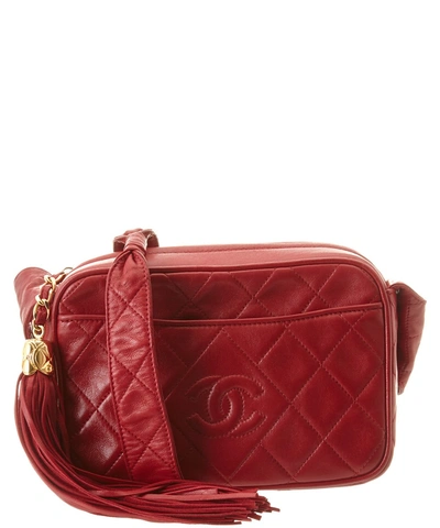 Chanel Red Quilted Lambskin Cc Camera Bag'