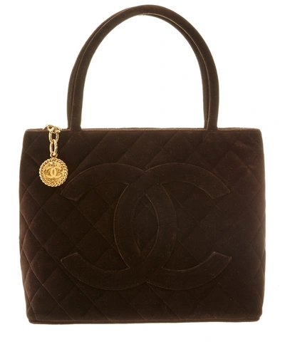 Chanel Brown Quilted Velvet Medallion Tote'