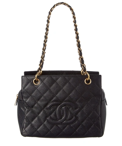 Chanel Black Quilted Caviar Leather Petit Timeless Shopper Tote' In Black Multi