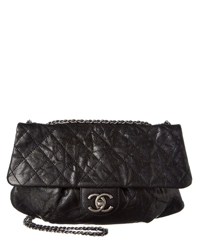 Chanel Vintage Black Quilted Caviar Leather Chain Bag' In Black Multi