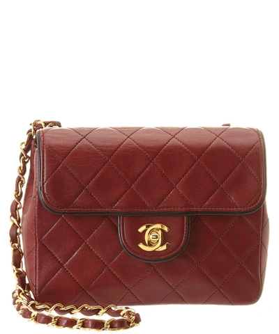 Chanel Burgundy &amp; Black Quilted Lambskin Piped Mini Single Flap Bag'