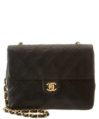 Chanel Black Quilted Lambskin Mini Single Flap Bag'