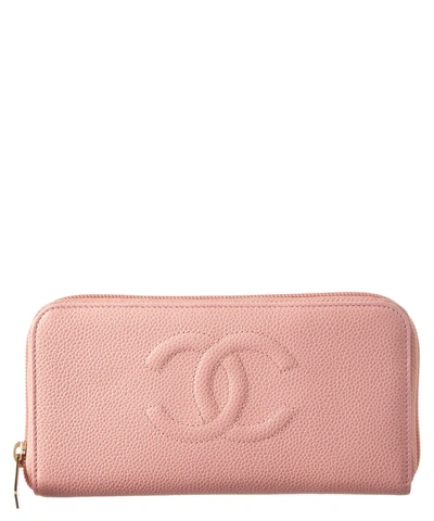 Chanel Pink Caviar Cc Zip Around Wallet'