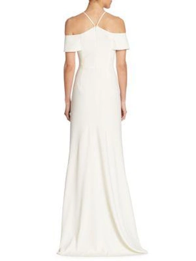 Shop Halston Heritage Cold-shoulder Crepe Gown In Chalk