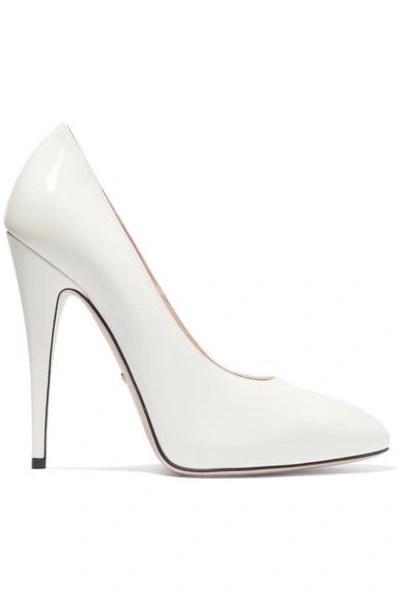 Shop Gucci Bow-embellished Patent-leather Pumps In White