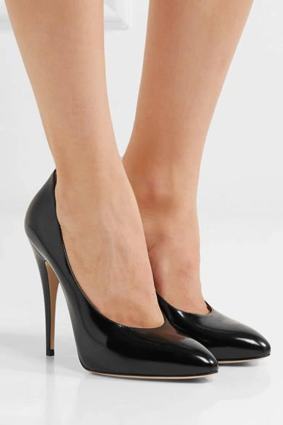 Shop Gucci Bow-embellished Patent-leather Pumps In Black