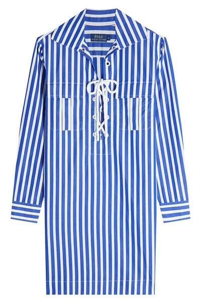 Polo Ralph Lauren Cotton Lace-up Shirt Dress In Stripes