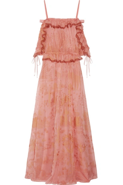 Shop Valentino Off-the-shoulder Ruffled Printed Silk-chiffon Gown