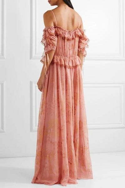 Shop Valentino Off-the-shoulder Ruffled Printed Silk-chiffon Gown