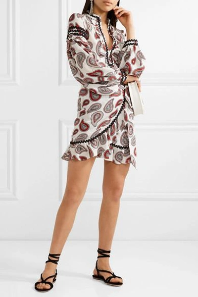 Shop Dodo Bar Or Ruffle-trimmed Printed Silk Crepe De Chine Blouse In Red