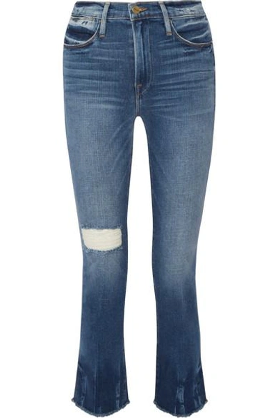 Shop Frame Le High Distressed Straight-leg Jeans In Mid Denim