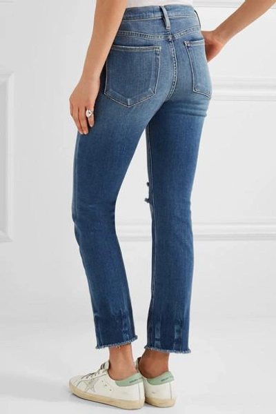 Shop Frame Le High Distressed Straight-leg Jeans In Mid Denim