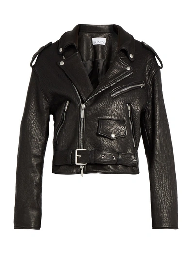 Raey Shrunken Tumbled-leather Biker Jacket In Black