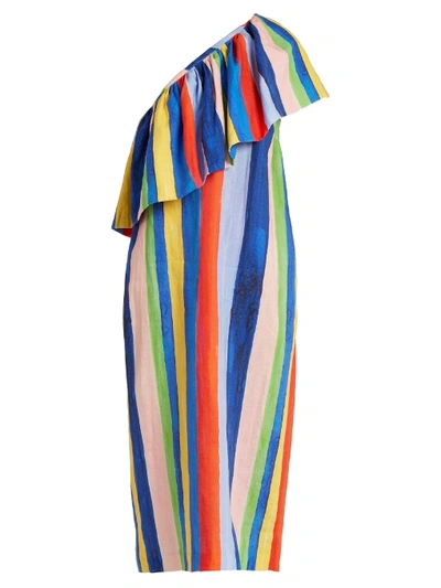Mara Hoffman Rainbow Watercolour Stripe-print Linen Dress
