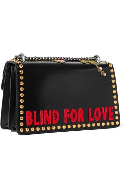 Shop Gucci Dionysus Studded Appliquéd Leather Shoulder Bag In Black