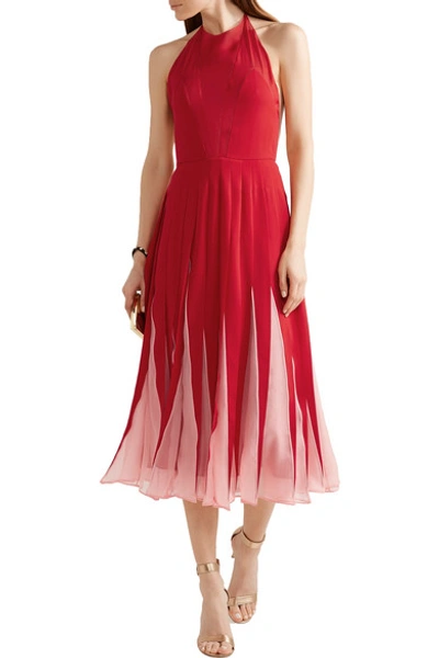 Shop Valentino Chiffon-trimmed Silk Crepe De Chine Halterneck Midi Dress