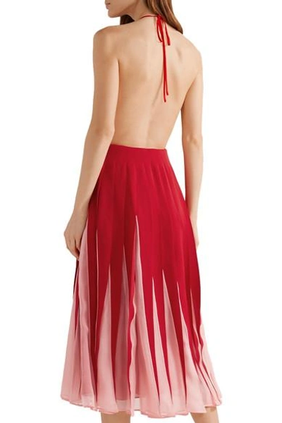 Shop Valentino Chiffon-trimmed Silk Crepe De Chine Halterneck Midi Dress