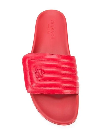 Shop Versace Medusa Head Quilted Pool Slides - Red