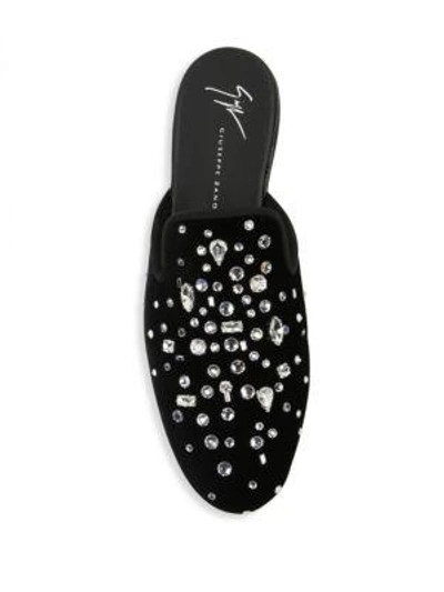 Shop Giuseppe Zanotti Letizia Crystal Embellished Leather Slides In Veronica Nero