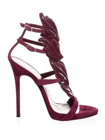 Shop Giuseppe Zanotti Suede Wing Sandals In Cam Burgundy