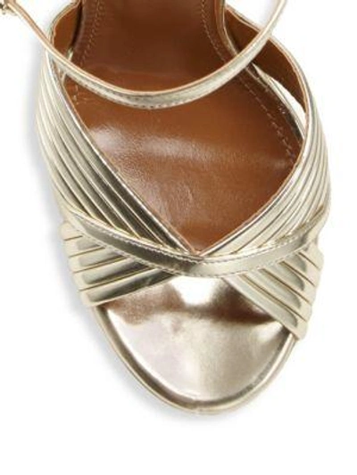 Shop Aquazzura Sundance Ribbed Metallic Leather Platform Sandals In Light Gold