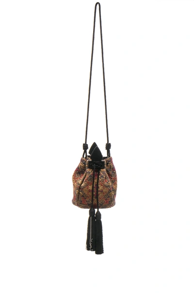 Shop Saint Laurent Anja Tapestry Bucket Bag In Brown. In Safran & Rouge