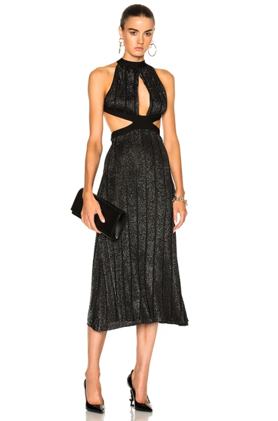 Shop Cushnie Et Ochs Knit Dress With Crisscross Straps In Black, Metallics. In Metallic Black