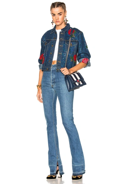 Shop Ashish Denim Jacket With Rose Embroidery In Blue & Red