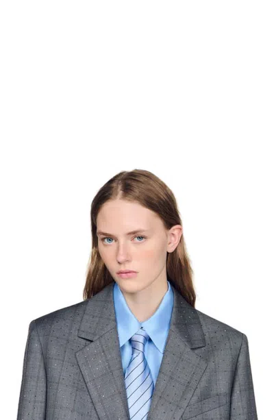 Sandro Checked Wool Jacket In Gray