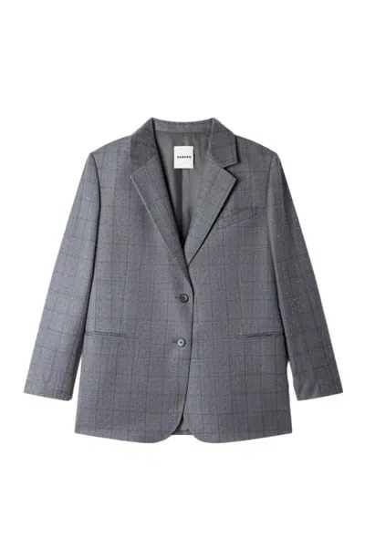 Sandro Checked Wool Jacket In Gray