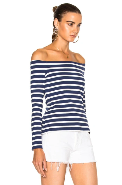 Shop L Agence Cynthia Top In Blue, Stripes, White. In Navy & Magnolia