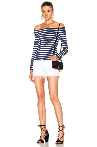 Shop L Agence Cynthia Top In Blue, Stripes, White. In Navy & Magnolia