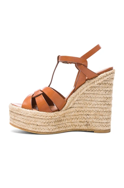 Shop Saint Laurent Leather Espadrille Wedges In Brown