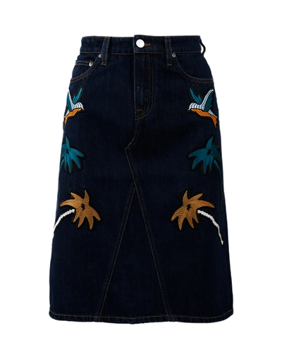 Victoria Victoria Beckham Embroidered Denim Pencil Skirt In Okinawa