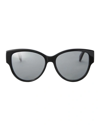 Shop Saint Laurent Rounded Cat Eye Black Sunglasses