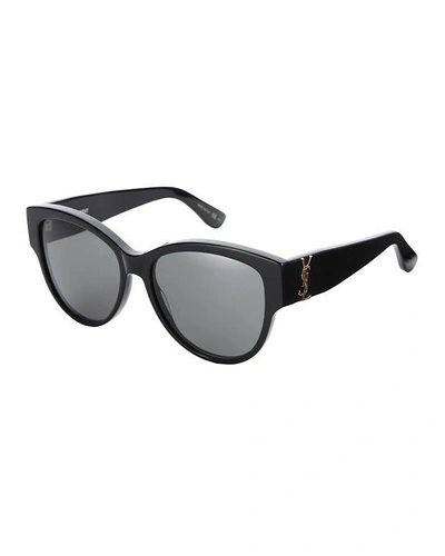 Shop Saint Laurent Rounded Cat Eye Black Sunglasses