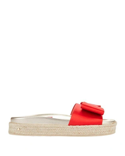 Shop Laurence Dacade Nolga Red Satin Bow Slide Sandals