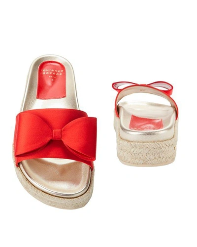 Shop Laurence Dacade Nolga Red Satin Bow Slide Sandals