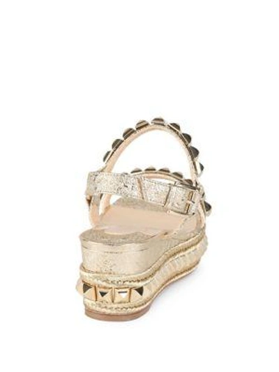 Shop Christian Louboutin Cataclou 60 Studded Metallic Leather Espadrille Wedge Sandals In Vers Platine-light Gold