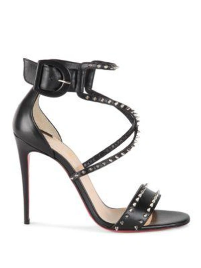 Shop Christian Louboutin Choca Spikes 100 Leather Sandals In Black-nikel