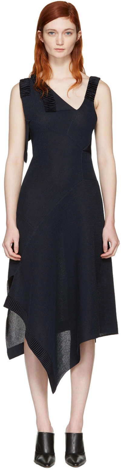 Victoria Beckham Dry Double Face Shine Patchwork Dress In Navy
