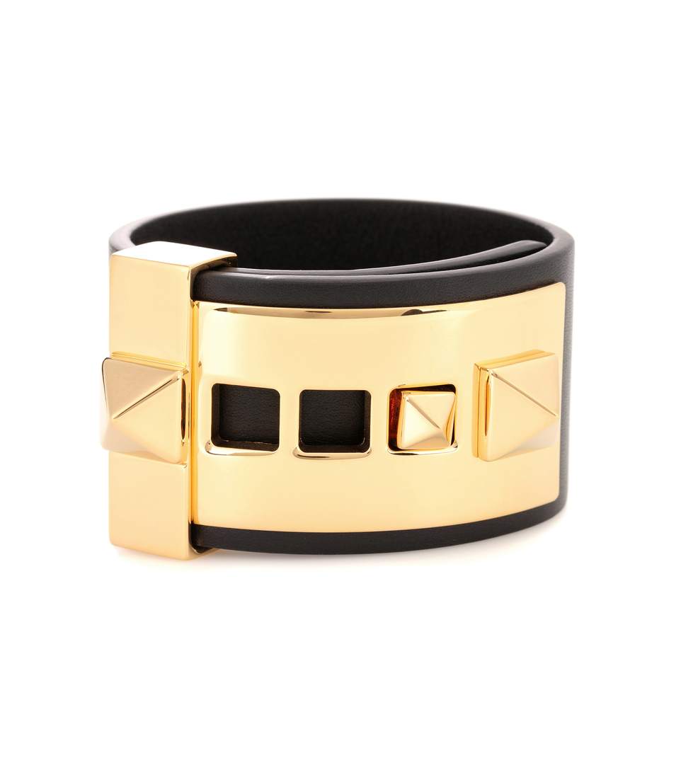 Valentino Garavani Rockstud Leather Cuff Bracelet, Black | ModeSens