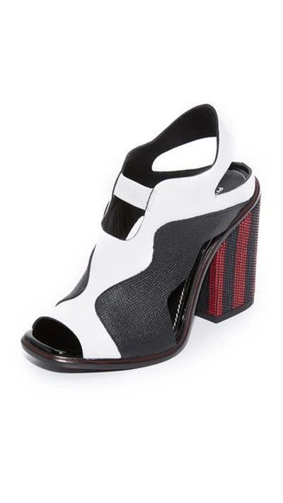 Proenza Schouler Striped Block-heel Sandals In Alpina/nero