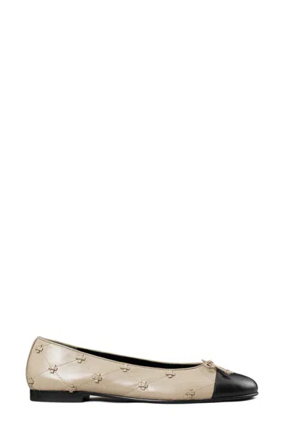 Tory Burch Cap Toe Bunny Knot Ballet Flats - - Leather - Beige In ...