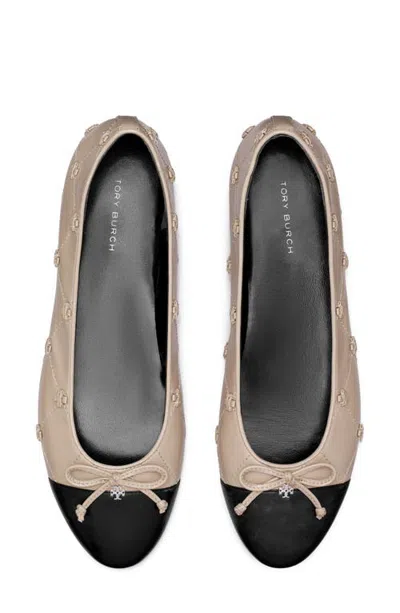 Tory Burch Cap Toe Bunny Knot Ballet Flats - - Leather - Beige In ...