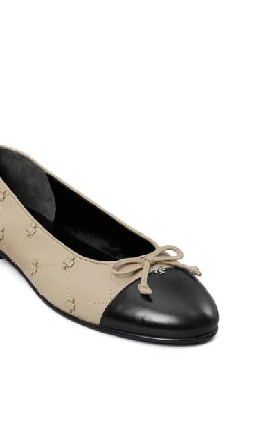 Tory Burch Cap Toe Bunny Knot Ballet Flats - - Leather - Beige In ...