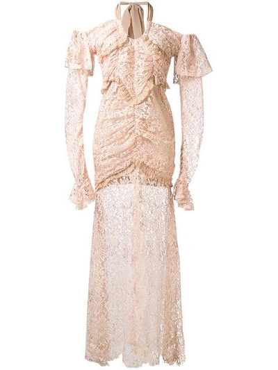 Shop Alessandra Rich Long-sleeve Lace Gown