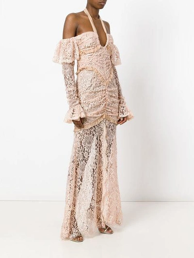 Shop Alessandra Rich Long-sleeve Lace Gown