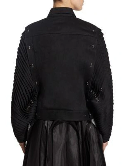 Shop Noir Kei Ninomiya Accordion Sleeve Denim Moto Cotton Jacket In Black