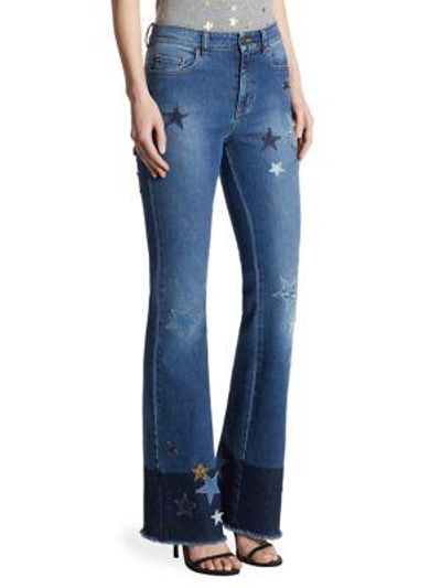 Shop Red Valentino Star Frayed Bootcut Jeans In Denim